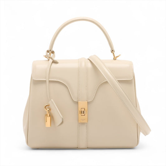 Second hand Céline 16 Small Shiny Calfskin Leather Top - Handle Handbag Rice - Tabita Bags