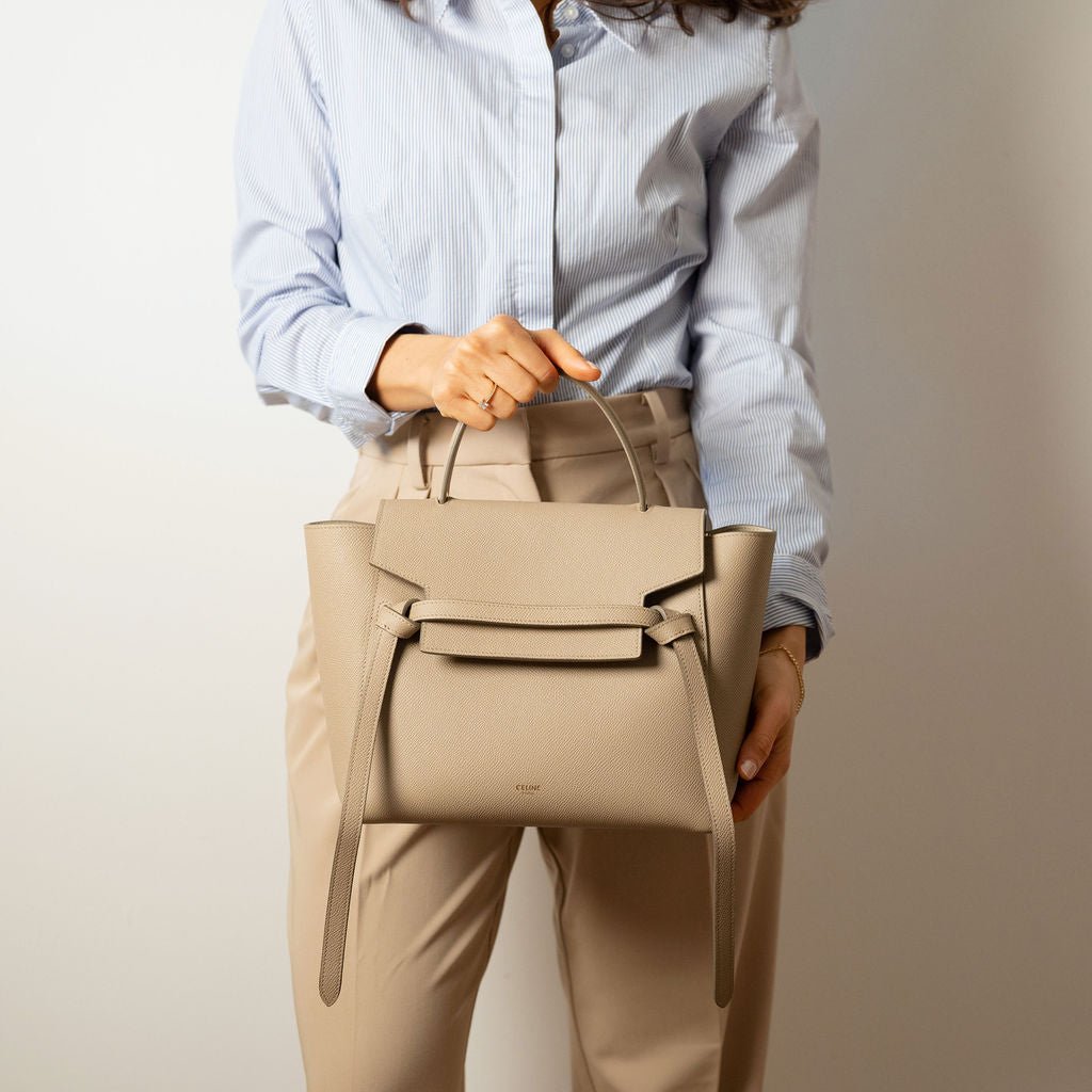 Second hand Céline Belt Bag Micro Grained Calfskin Leather 3 - Ways Tote Bag Beige - Tabita Bags