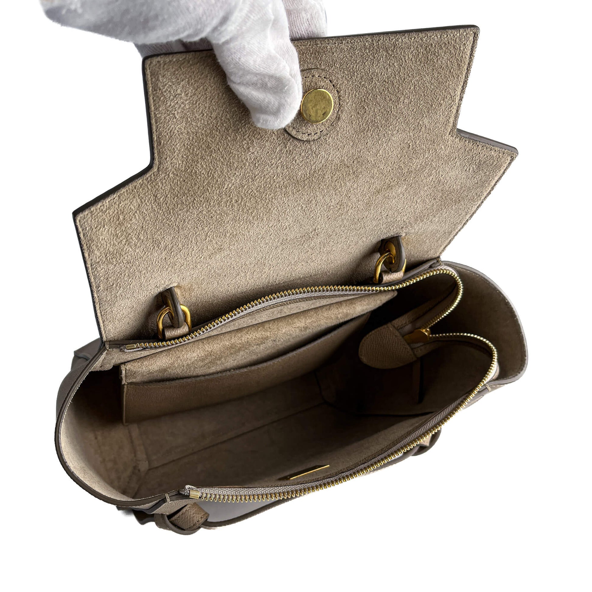 Second hand Céline Belt Bag Micro Grained Calfskin Leather 3 - Ways Tote Bag Beige - Tabita Bags