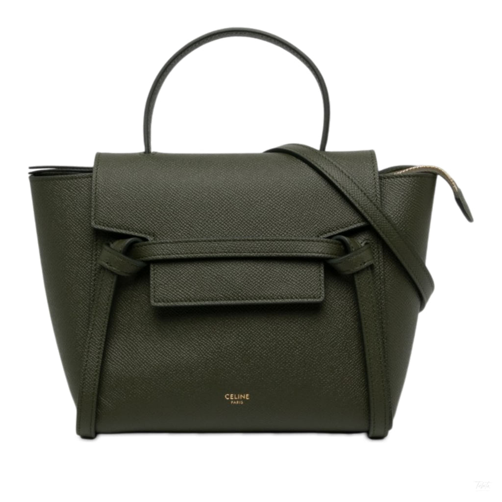 Second hand Céline Belt Bag Micro Grained Calfskin Leather 3-Ways Tote Bag Green - Tabita Bags