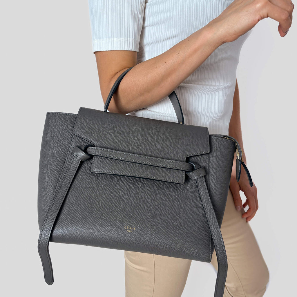 Second hand Céline Belt Bag Micro Grained Calfskin Leather 3 - Ways Tote Bag Grey - Tabita Bags