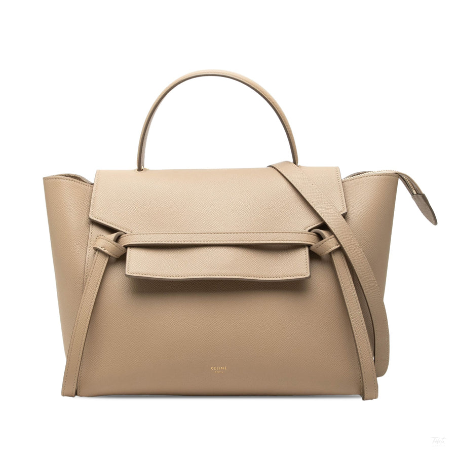 Second hand Céline Belt Bag Mini Grained Calfskin Leather Tote Handbag Beige - Tabita Bags