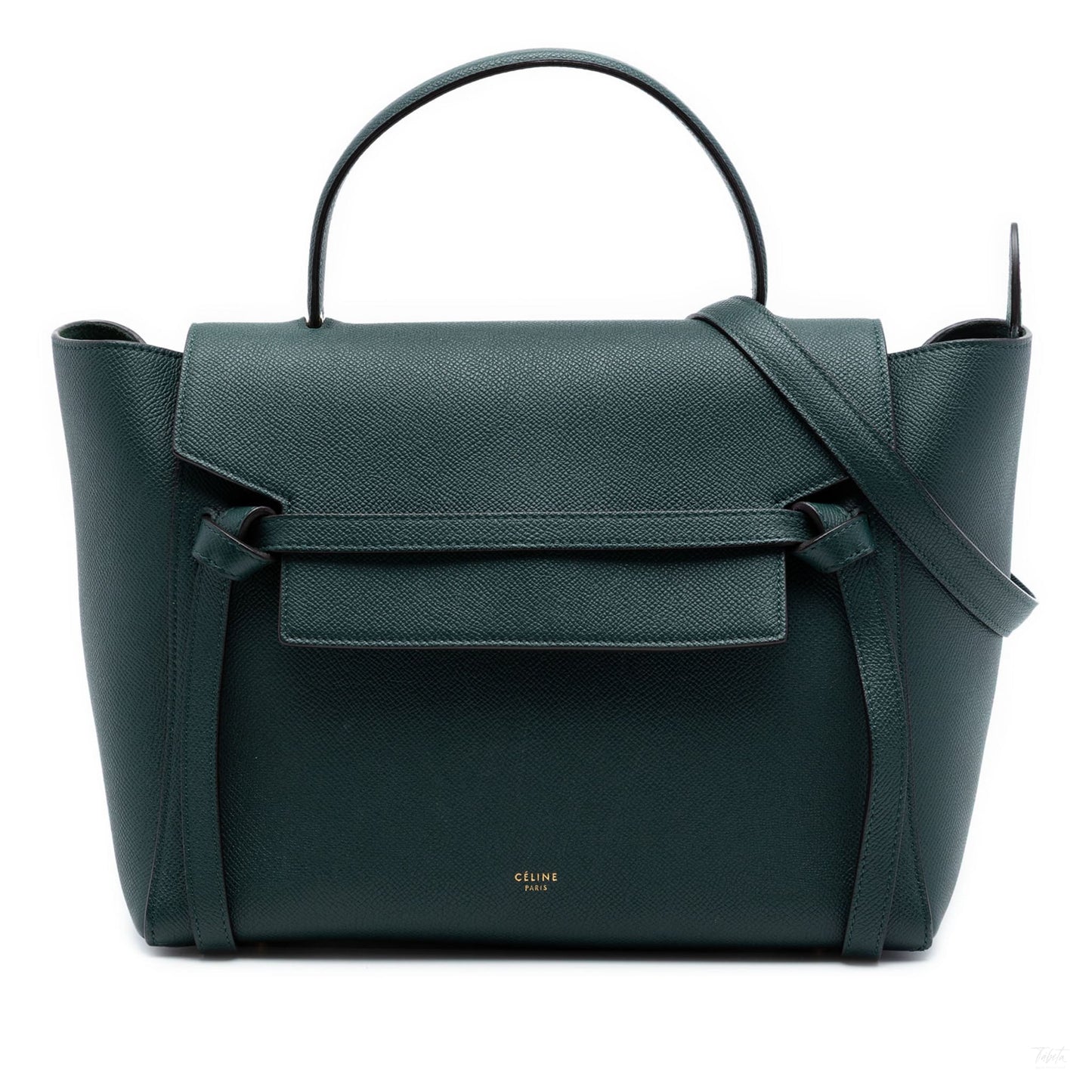 Second hand Céline Belt Bag Mini Grained Calfskin Leather Tote Handbag Green - Tabita Bags