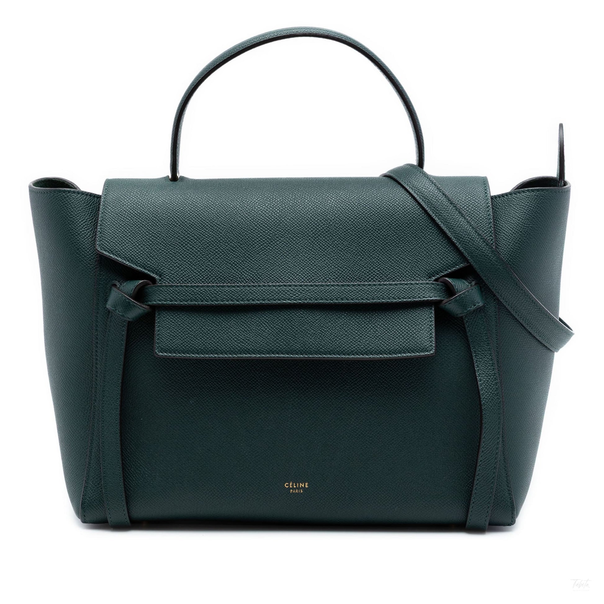 Second hand Céline Belt Bag Mini Grained Calfskin Leather Tote Handbag Green - Tabita Bags
