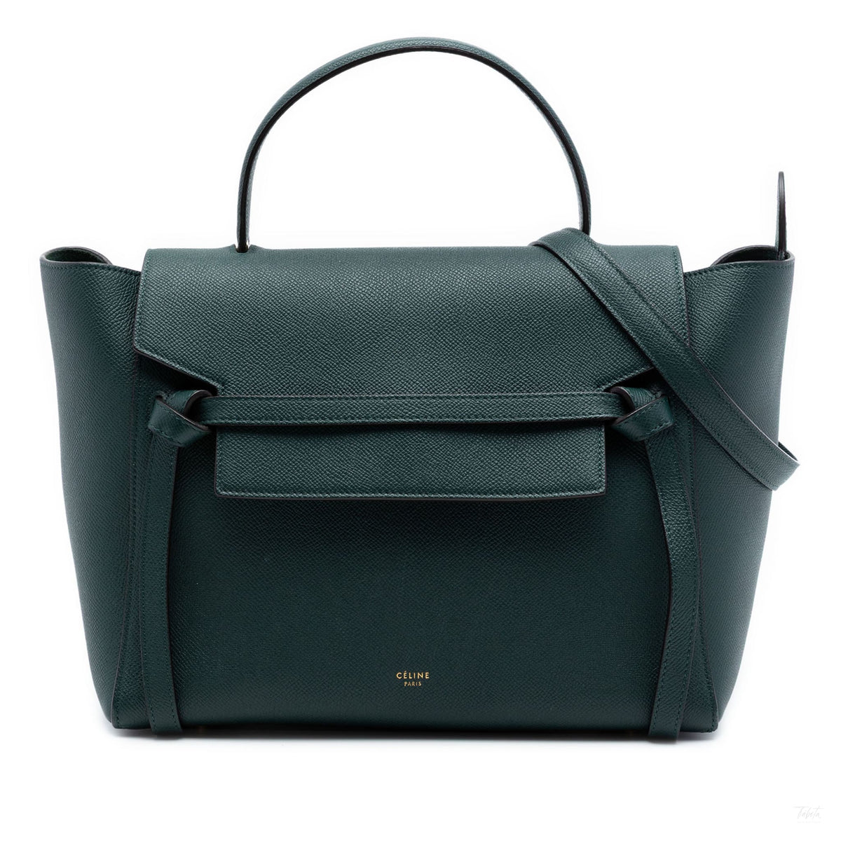Second hand Céline Belt Bag Mini Grained Calfskin Leather Tote Handbag Green - Tabita Bags