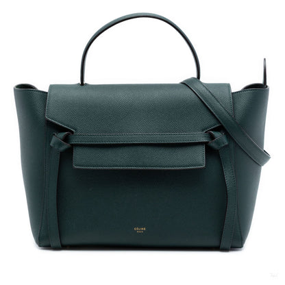 Second hand Céline Belt Bag Mini Grained Calfskin Leather Tote Handbag Green - Tabita Bags