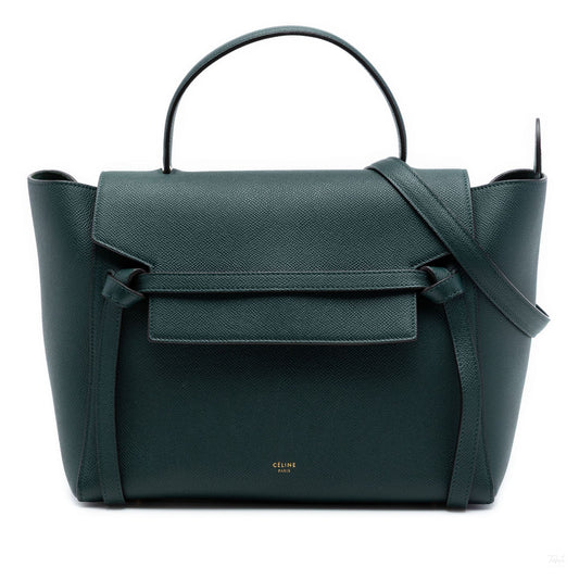Second hand Céline Belt Bag Mini Grained Calfskin Leather Tote Handbag Green - Tabita Bags