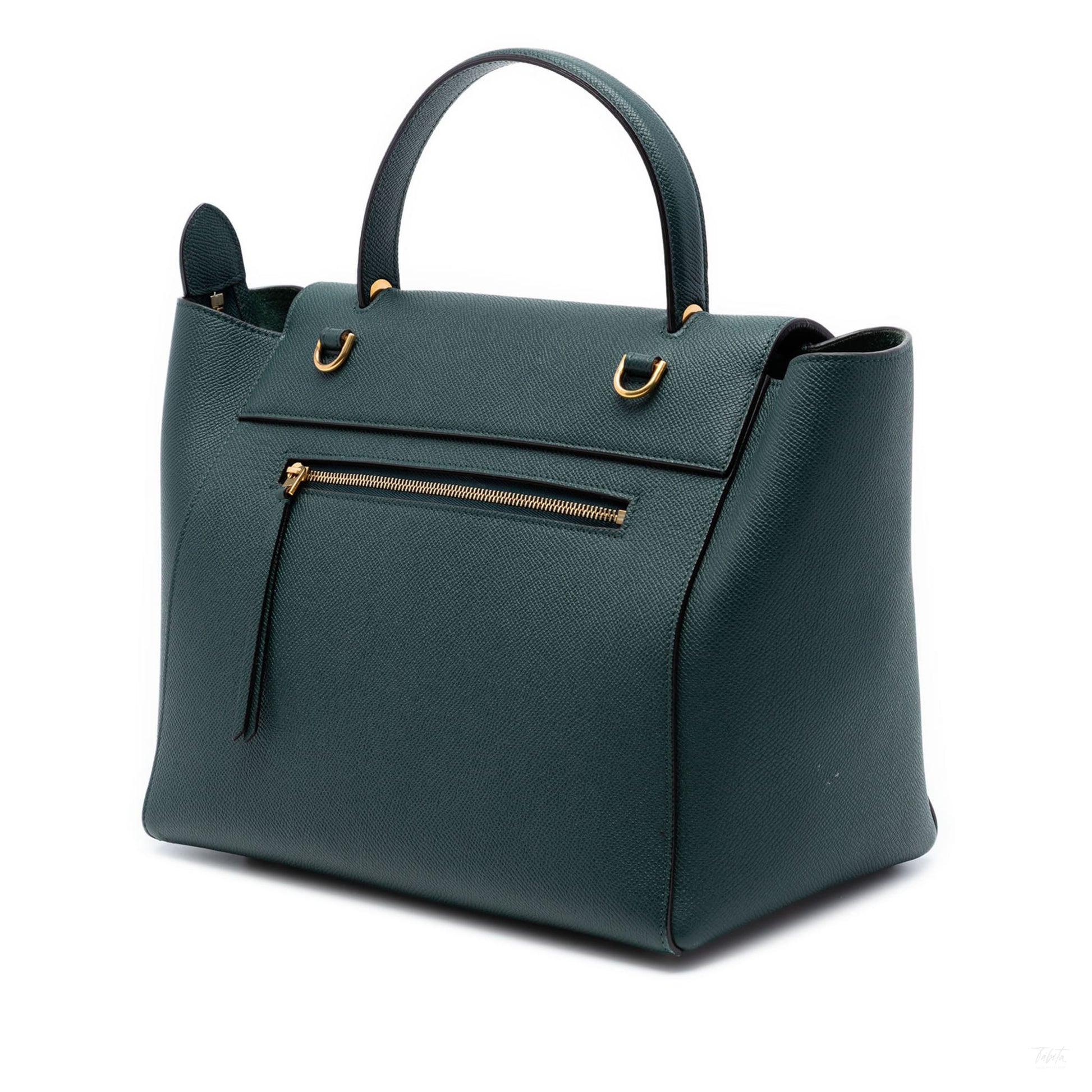 Second hand Céline Belt Bag Mini Grained Calfskin Leather Tote Handbag Green - Tabita Bags