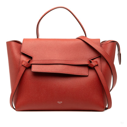Second hand Céline Belt Bag Mini Grained Calfskin Leather Tote Handbag Red - Tabita Bags