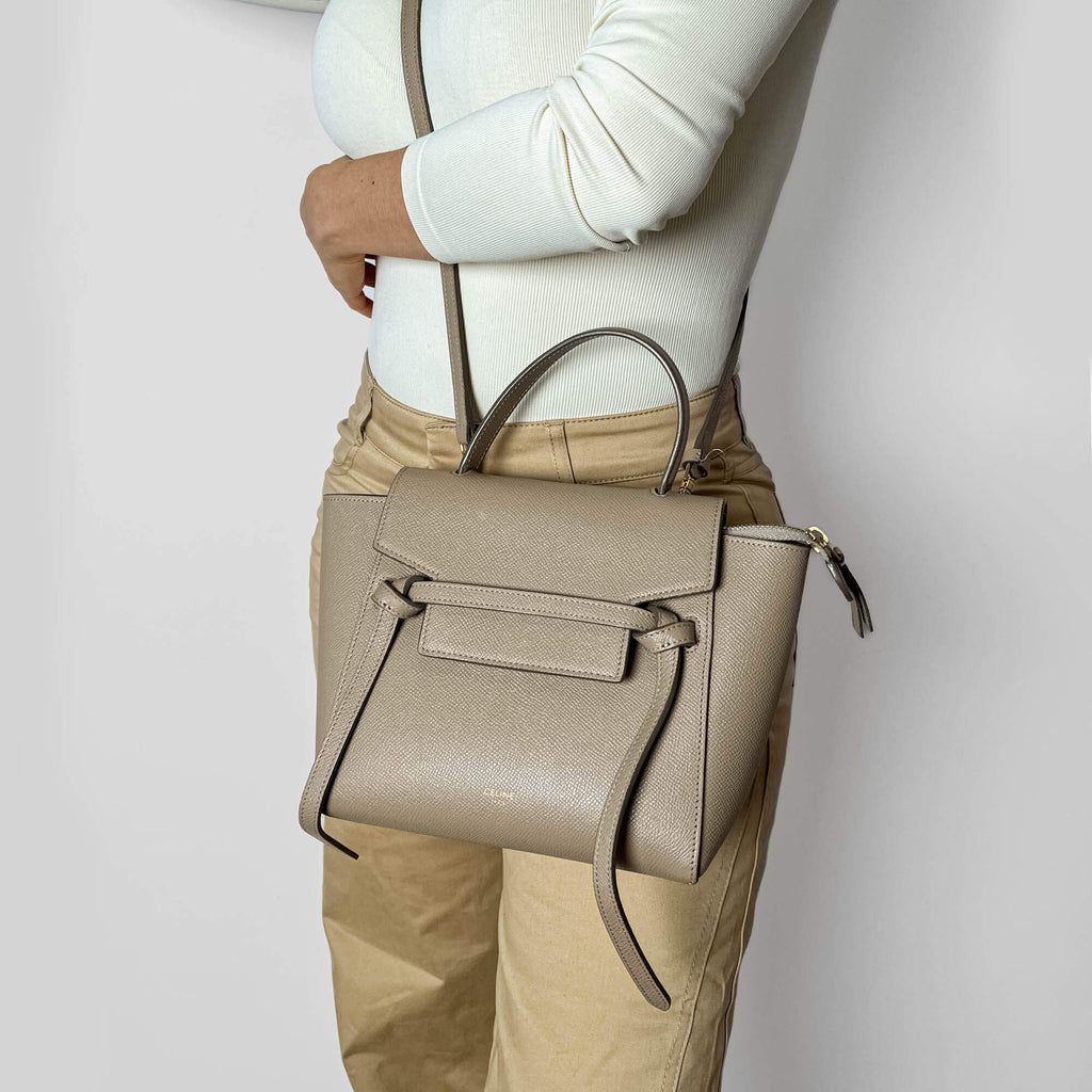 Second hand Céline Belt Bag Nano Grained Calfskin Leather 3 - Ways Tote Bag Beige - Tabita Bags