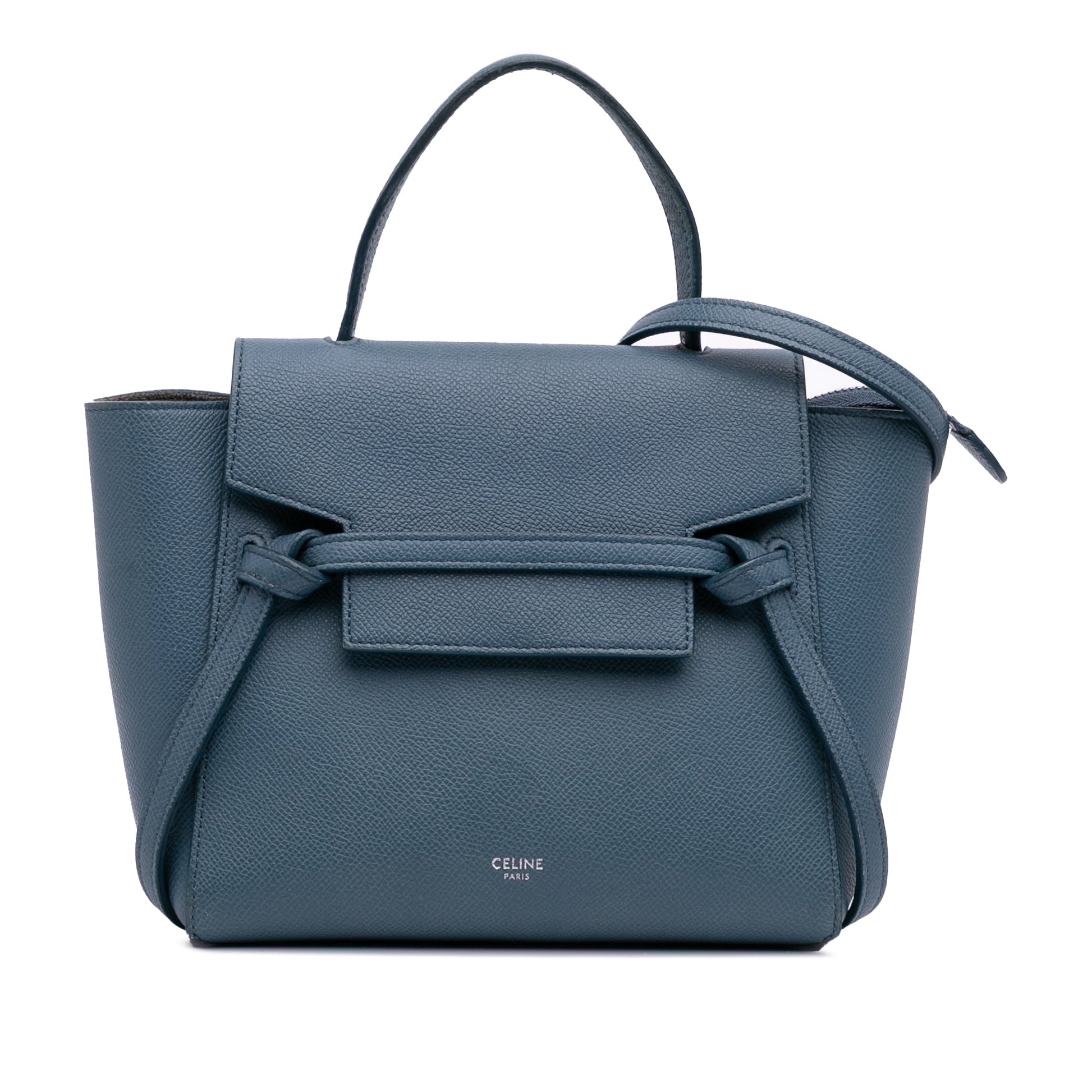Second hand Céline Belt Bag Nano Grained Calfskin Leather Tote Handbag Blue - Tabita Bags