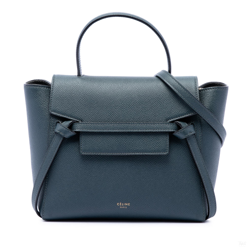 Second hand Céline Belt Bag Nano Grained Calfskin Leather Tote Handbag Blue - Tabita Bags