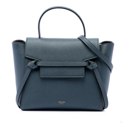Second hand Céline Belt Bag Nano Grained Calfskin Leather Tote Handbag Blue - Tabita Bags