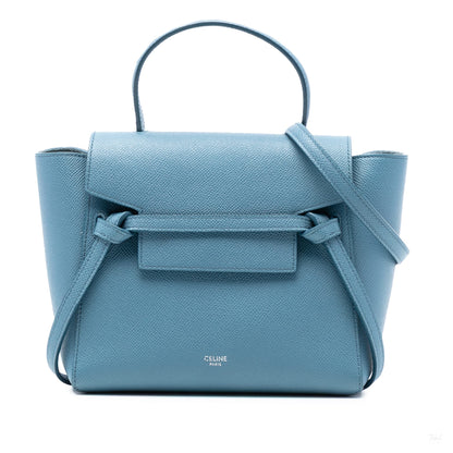 Second hand Céline Belt Bag Nano Grained Calfskin Leather Tote Handbag Blue - Tabita Bags