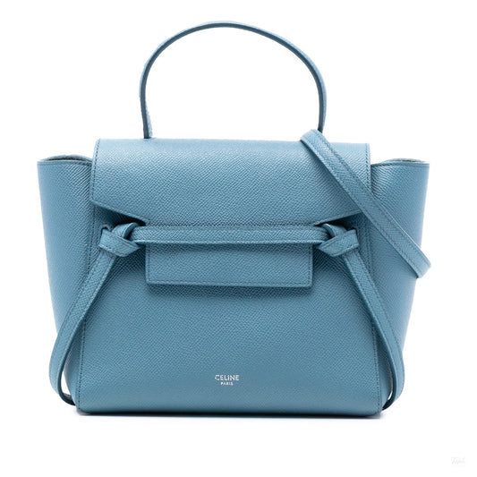 Second hand Céline Belt Bag Nano Grained Calfskin Leather Tote Handbag Blue - Tabita Bags