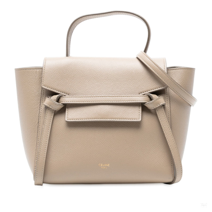 Second hand Céline Belt Bag Nano Grained Calfskin Leather Tote Handbag Brown - Tabita Bags