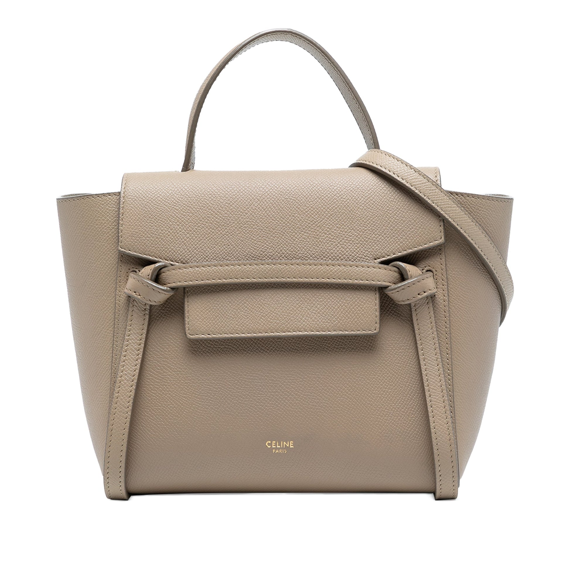 Second hand Céline Belt Bag Nano Grained Calfskin Leather Tote Handbag Brown - Tabita Bags