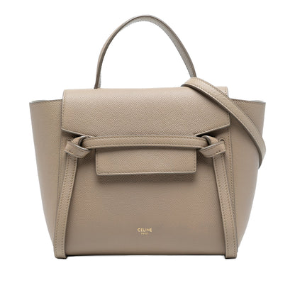 Second hand Céline Belt Bag Nano Grained Calfskin Leather Tote Handbag Brown - Tabita Bags