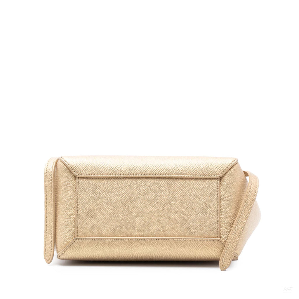Second hand Céline Belt Bag Nano Grained Calfskin Leather Tote Handbag Gold - Tabita Bags