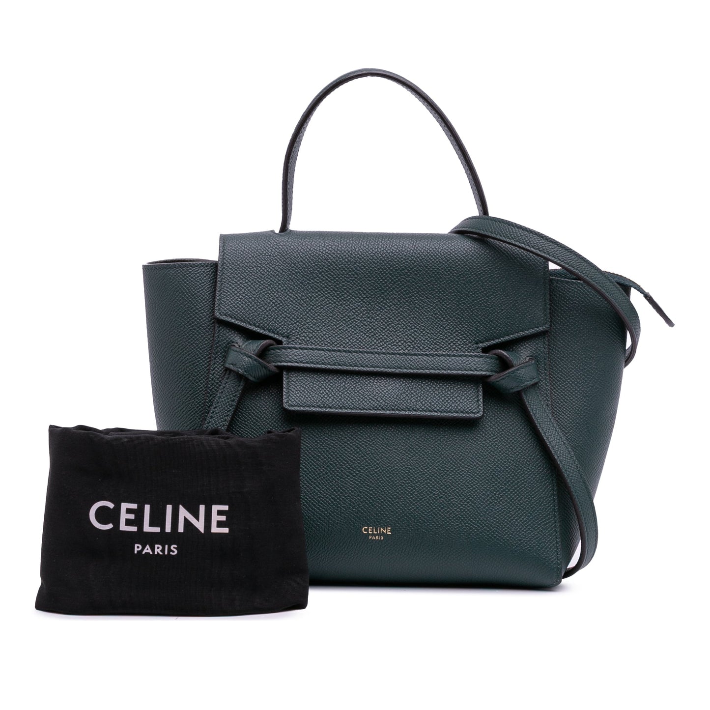 Second hand Céline Belt Bag Nano Grained Calfskin Leather Tote Handbag Green - Tabita Bags