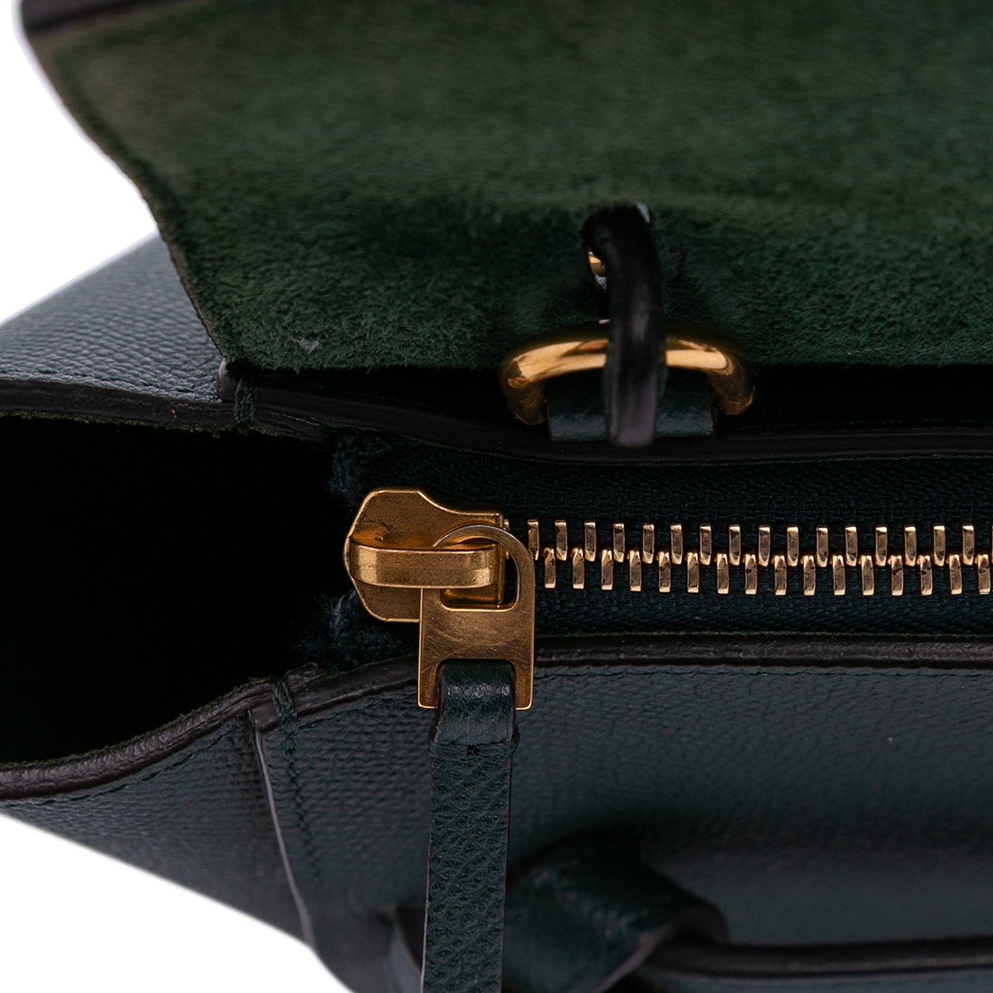 Second hand Céline Belt Bag Nano Grained Calfskin Leather Tote Handbag Green - Tabita Bags