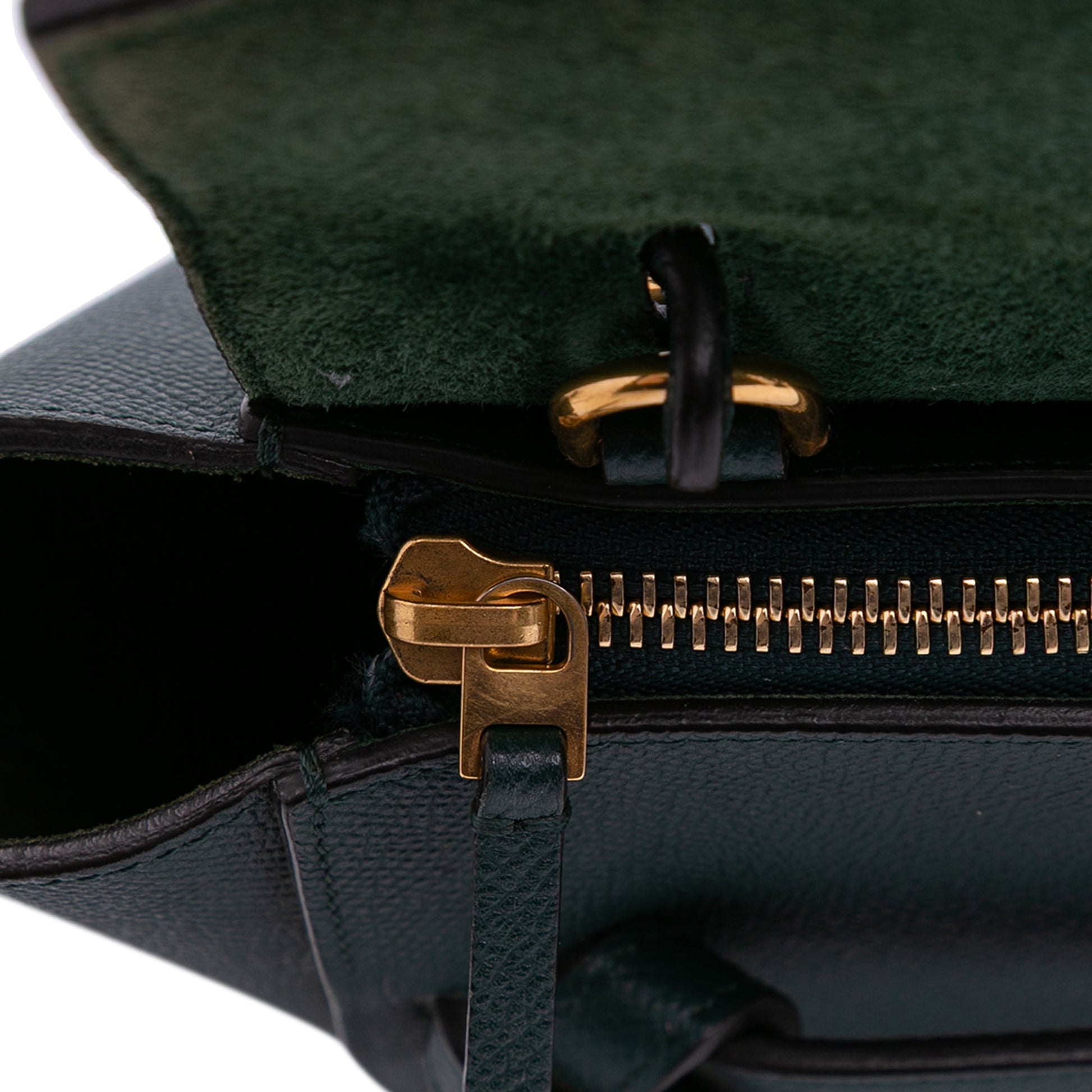 Second hand Céline Belt Bag Nano Grained Calfskin Leather Tote Handbag Green - Tabita Bags