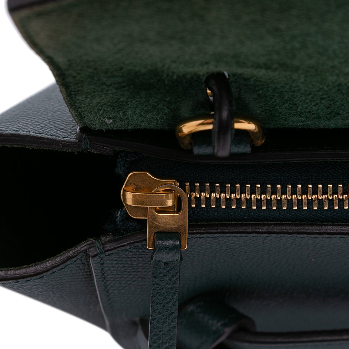Second hand Céline Belt Bag Nano Grained Calfskin Leather Tote Handbag Green - Tabita Bags