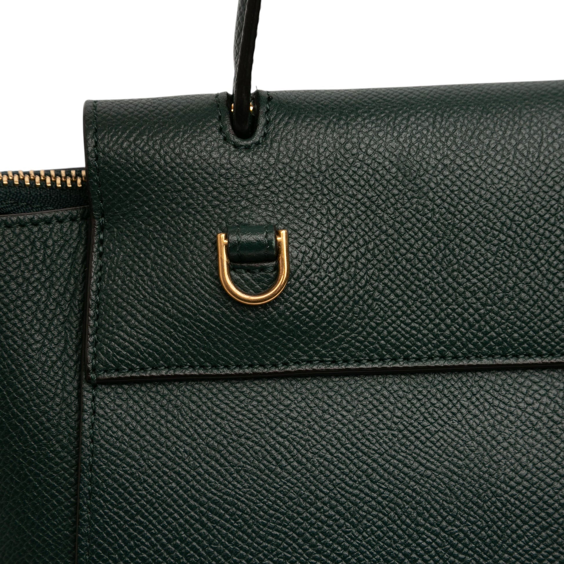 Second hand Céline Belt Bag Nano Grained Calfskin Leather Tote Handbag Green - Tabita Bags