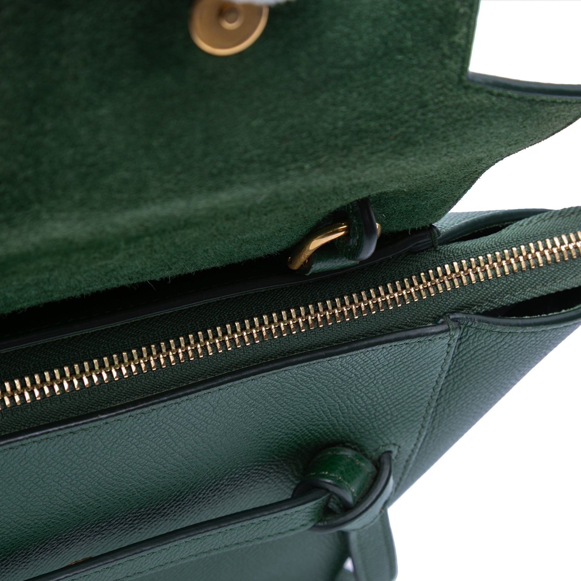 Second hand Céline Belt Bag Nano Grained Calfskin Leather Tote Handbag Green - Tabita Bags