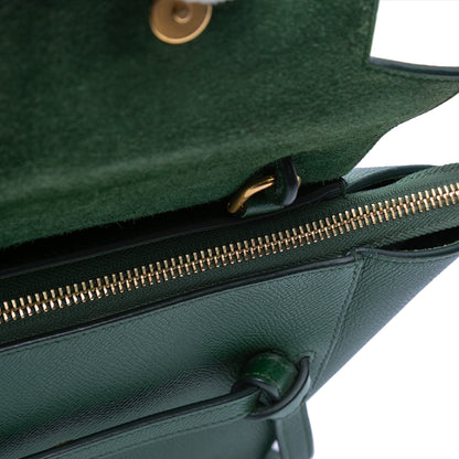 Second hand Céline Belt Bag Nano Grained Calfskin Leather Tote Handbag Green - Tabita Bags