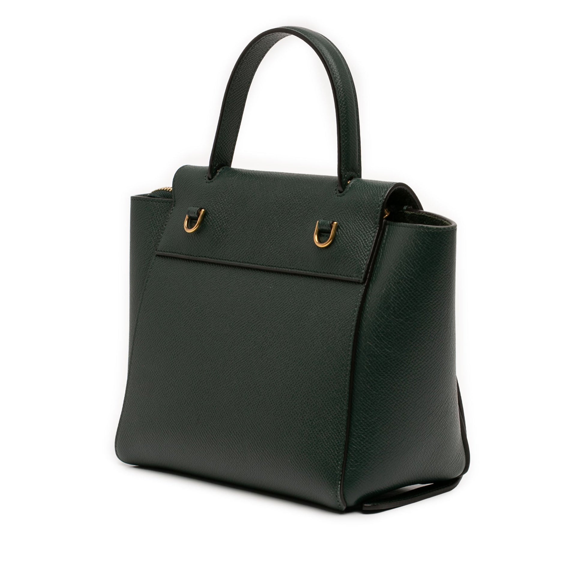 Second hand Céline Belt Bag Nano Grained Calfskin Leather Tote Handbag Green - Tabita Bags