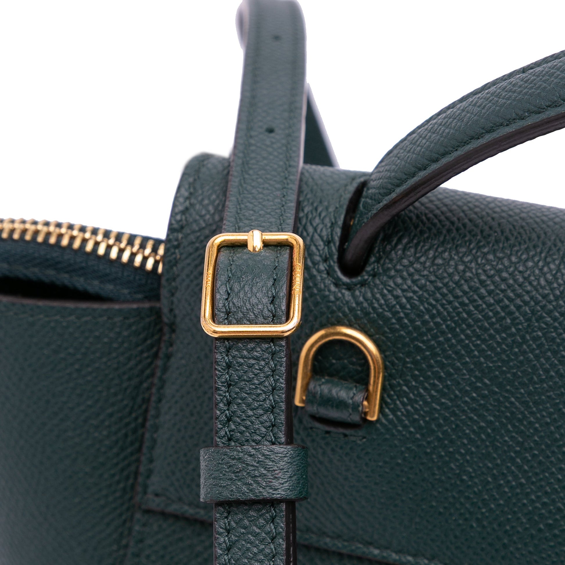 Second hand Céline Belt Bag Nano Grained Calfskin Leather Tote Handbag Green - Tabita Bags