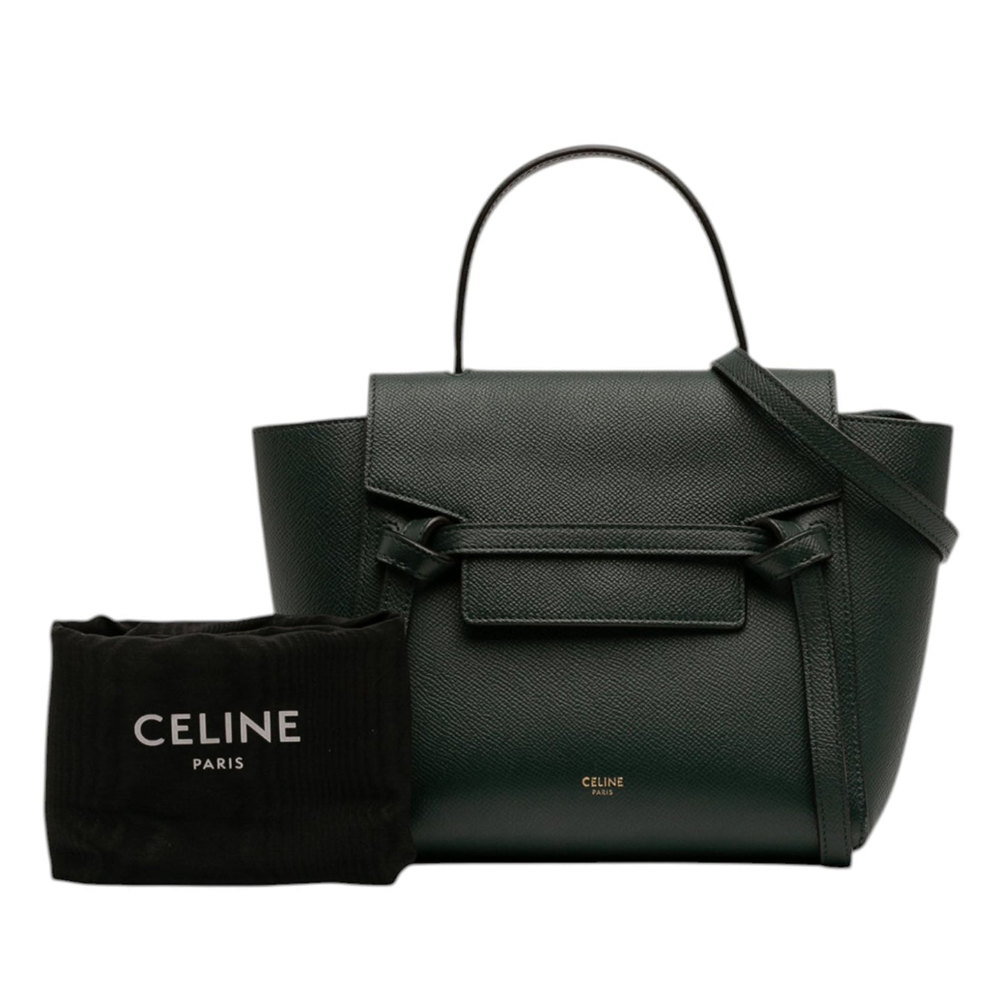 Second hand Céline Belt Bag Nano Grained Calfskin Leather Tote Handbag Green - Tabita Bags