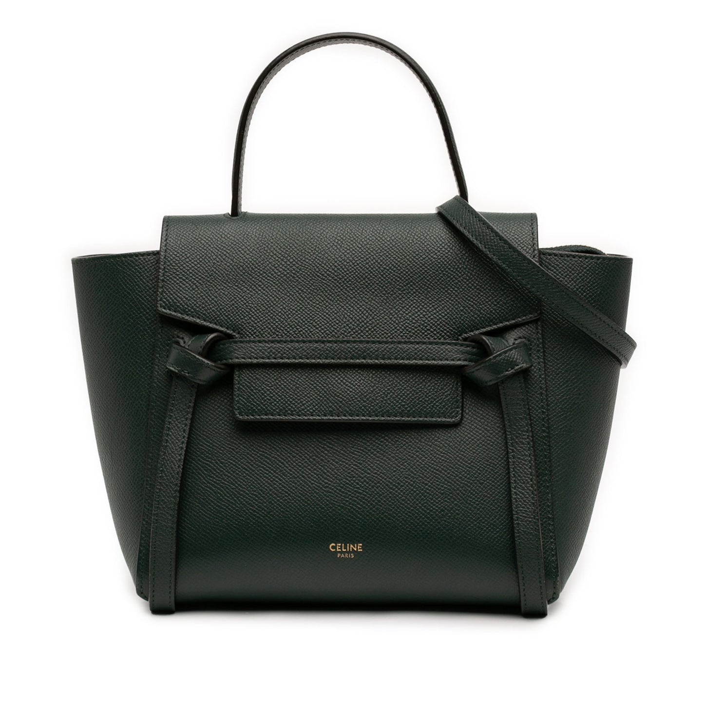 Second hand Céline Belt Bag Nano Grained Calfskin Leather Tote Handbag Green - Tabita Bags