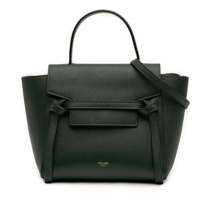 Second hand Céline Belt Bag Nano Grained Calfskin Leather Tote Handbag Green - Tabita Bags