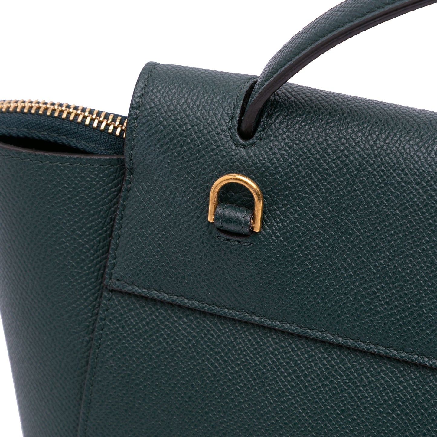 Second hand Céline Belt Bag Nano Grained Calfskin Leather Tote Handbag Green - Tabita Bags