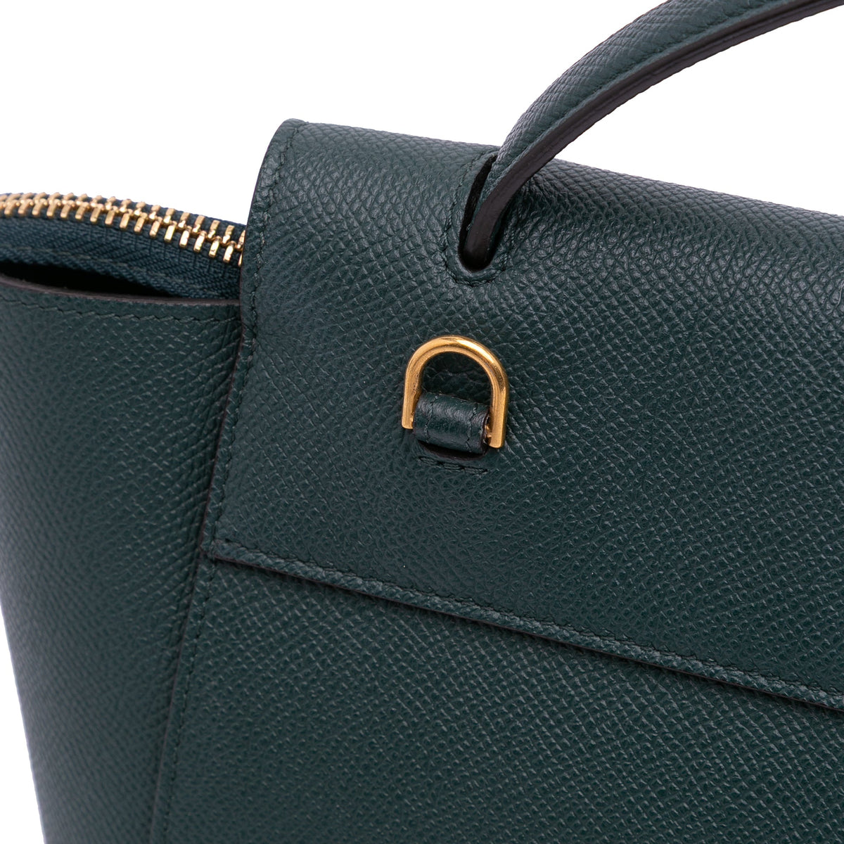 Second hand Céline Belt Bag Nano Grained Calfskin Leather Tote Handbag Green - Tabita Bags