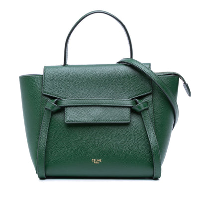 Second hand Céline Belt Bag Nano Grained Calfskin Leather Tote Handbag Green - Tabita Bags
