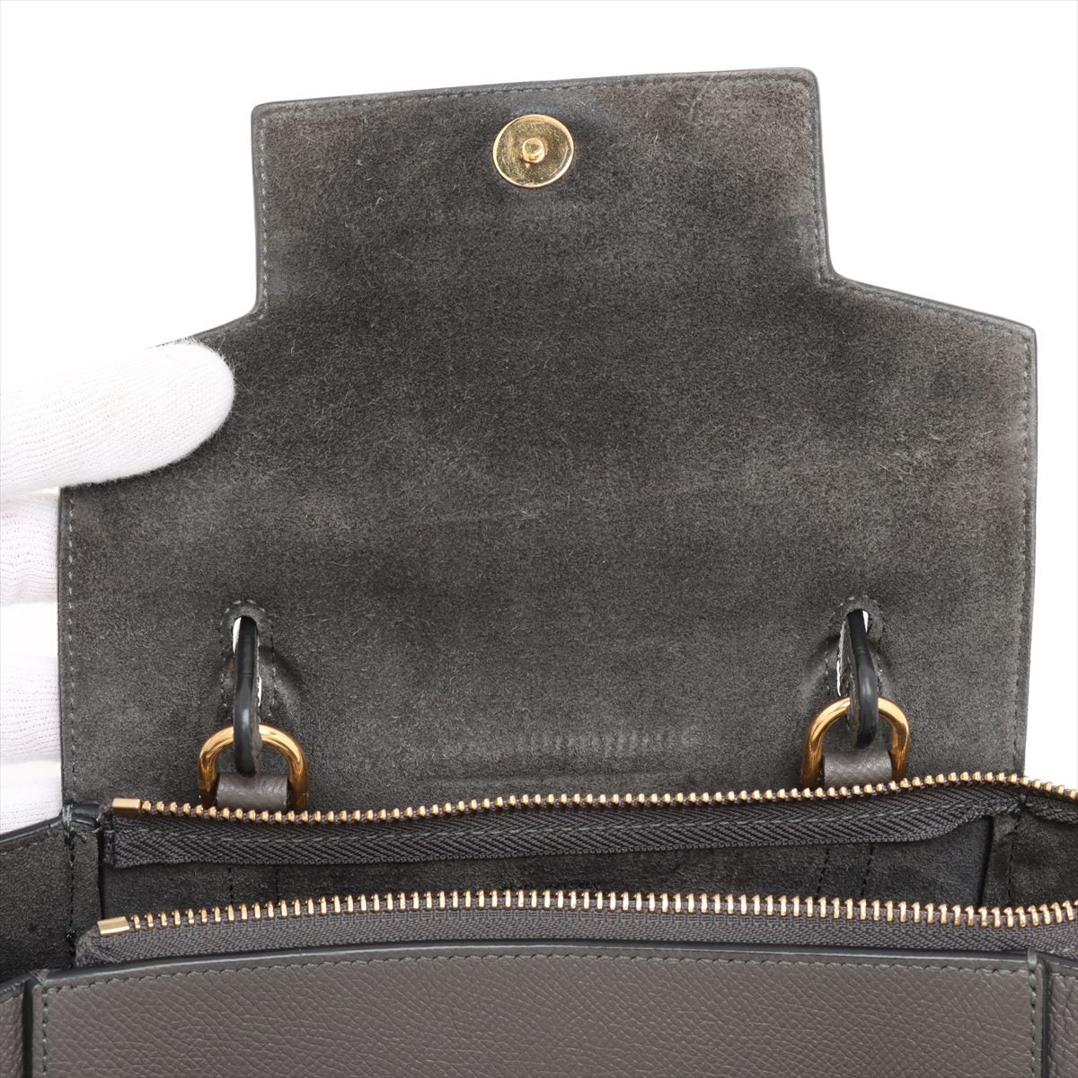 Second hand Céline Belt Bag Nano Grained Calfskin Leather Tote Handbag Grey - Tabita Bags