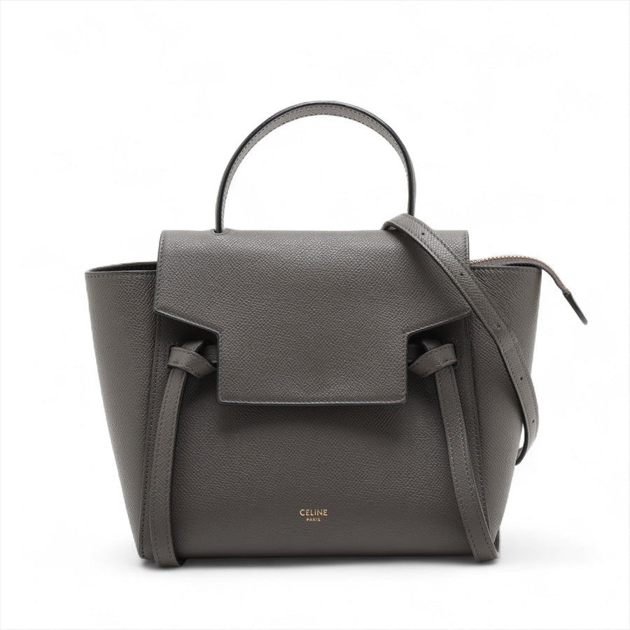 Second hand Céline Belt Bag Nano Grained Calfskin Leather Tote Handbag Grey - Tabita Bags