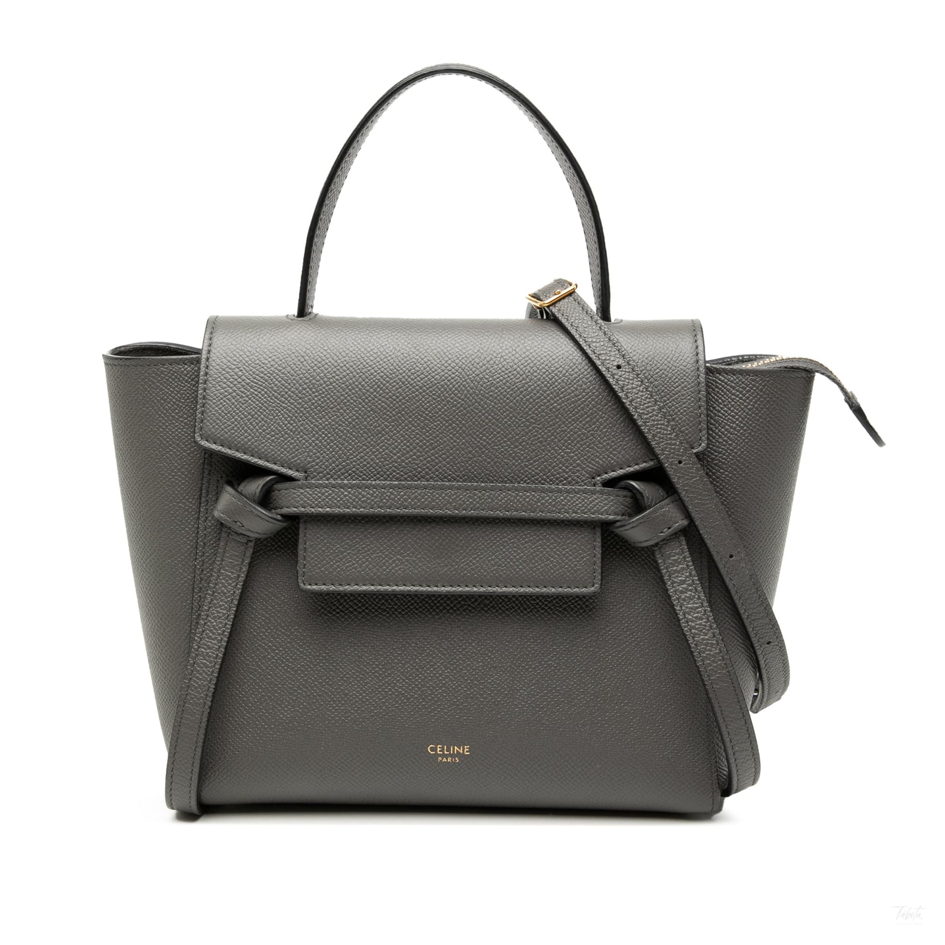 Second hand Céline Belt Bag Nano Grained Calfskin Leather Tote Handbag Grey - Tabita Bags