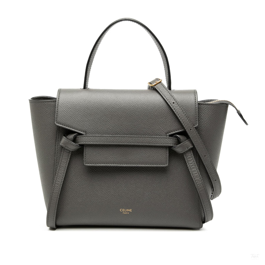 Second hand Céline Belt Bag Nano Grained Calfskin Leather Tote Handbag Grey - Tabita Bags
