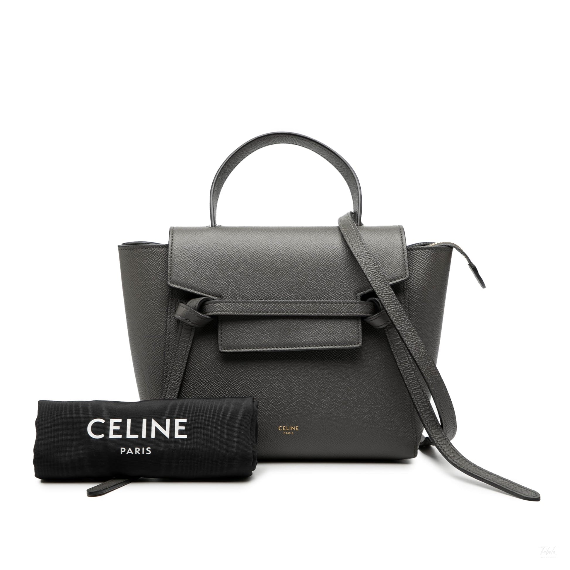 Second hand Céline Belt Bag Nano Grained Calfskin Leather Tote Handbag Grey - Tabita Bags