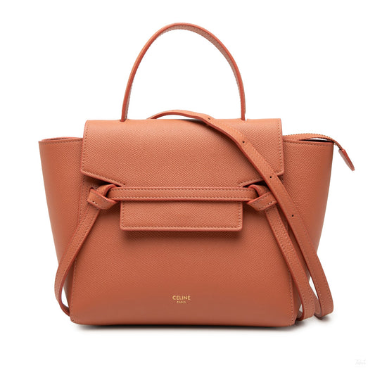 Second hand Céline Belt Bag Nano Grained Calfskin Leather Tote Handbag Orange - Tabita Bags