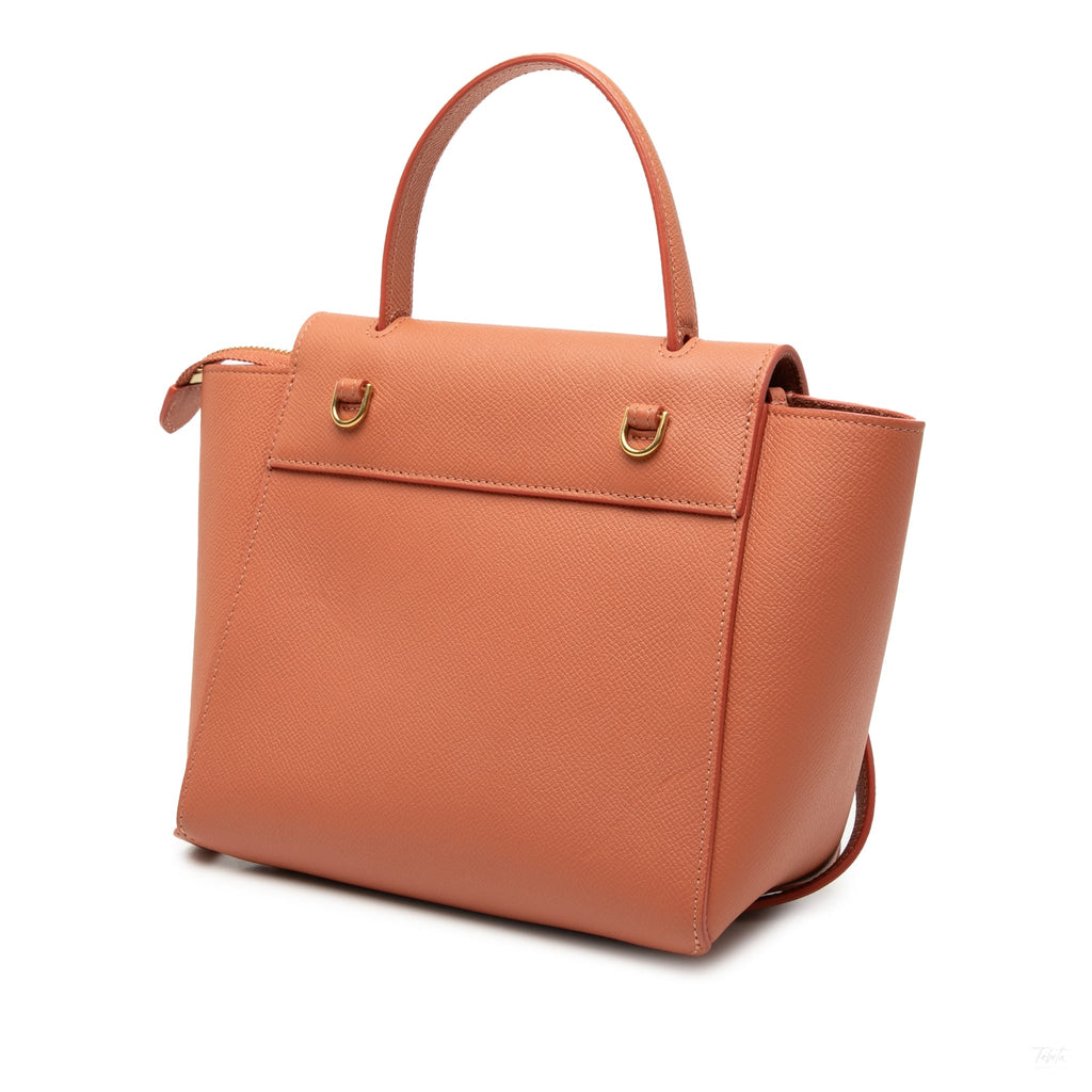 Second hand Céline Belt Bag Nano Grained Calfskin Leather Tote Handbag Orange - Tabita Bags
