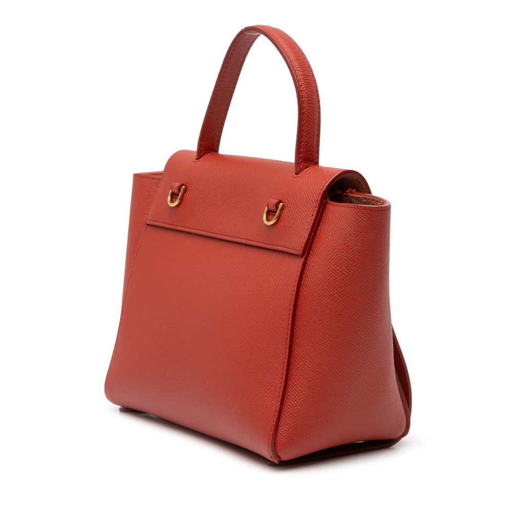 Second hand Céline Belt Bag Nano Grained Calfskin Leather Tote Handbag Red - Tabita Bags