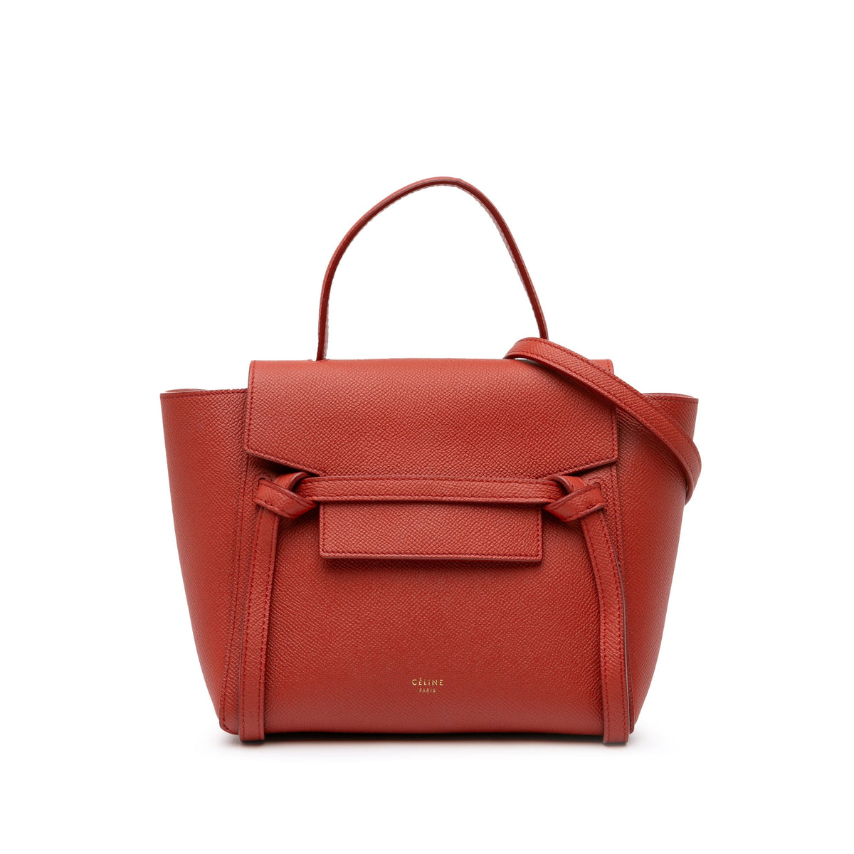 Second hand Céline Belt Bag Nano Grained Calfskin Leather Tote Handbag Red - Tabita Bags