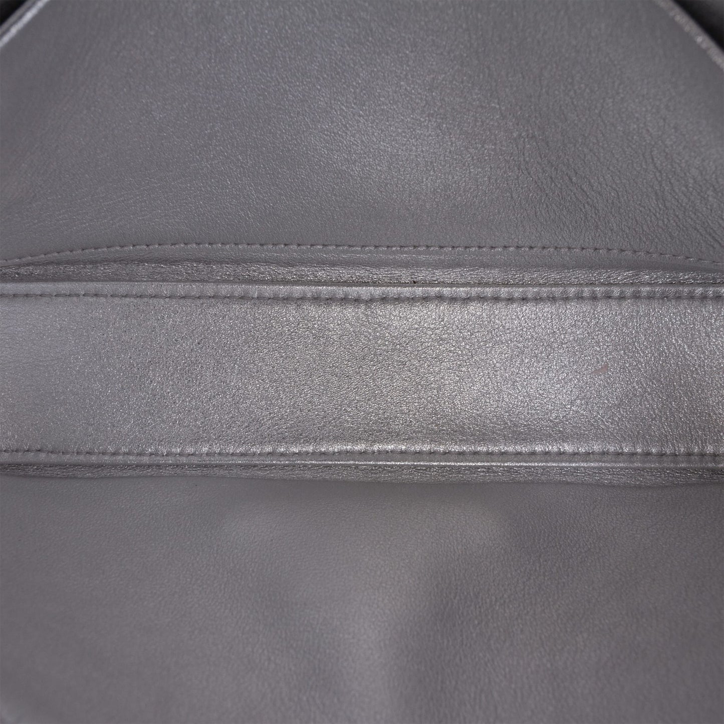 Second hand Céline Claude Laminated Calfskin Leather All Over Triomphe Flap Shoulder Bag Silver - Tabita Bags