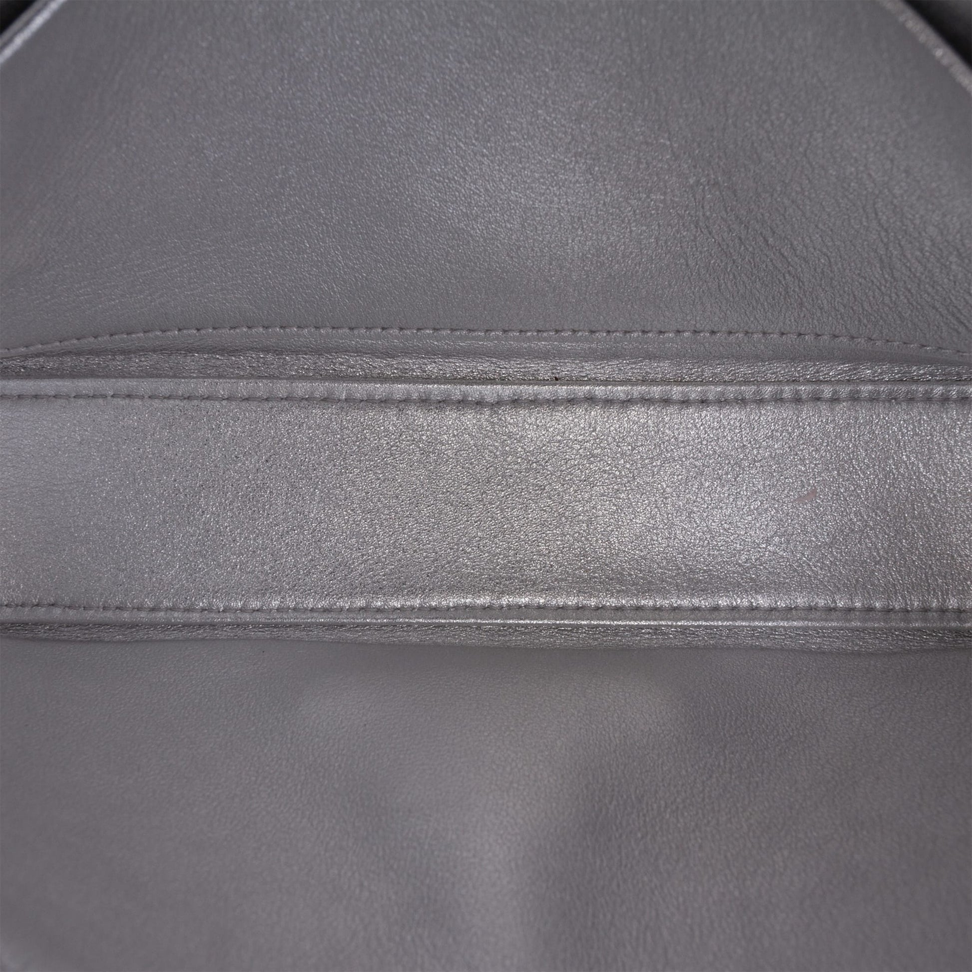 Second hand Céline Claude Laminated Calfskin Leather All Over Triomphe Flap Shoulder Bag Silver - Tabita Bags