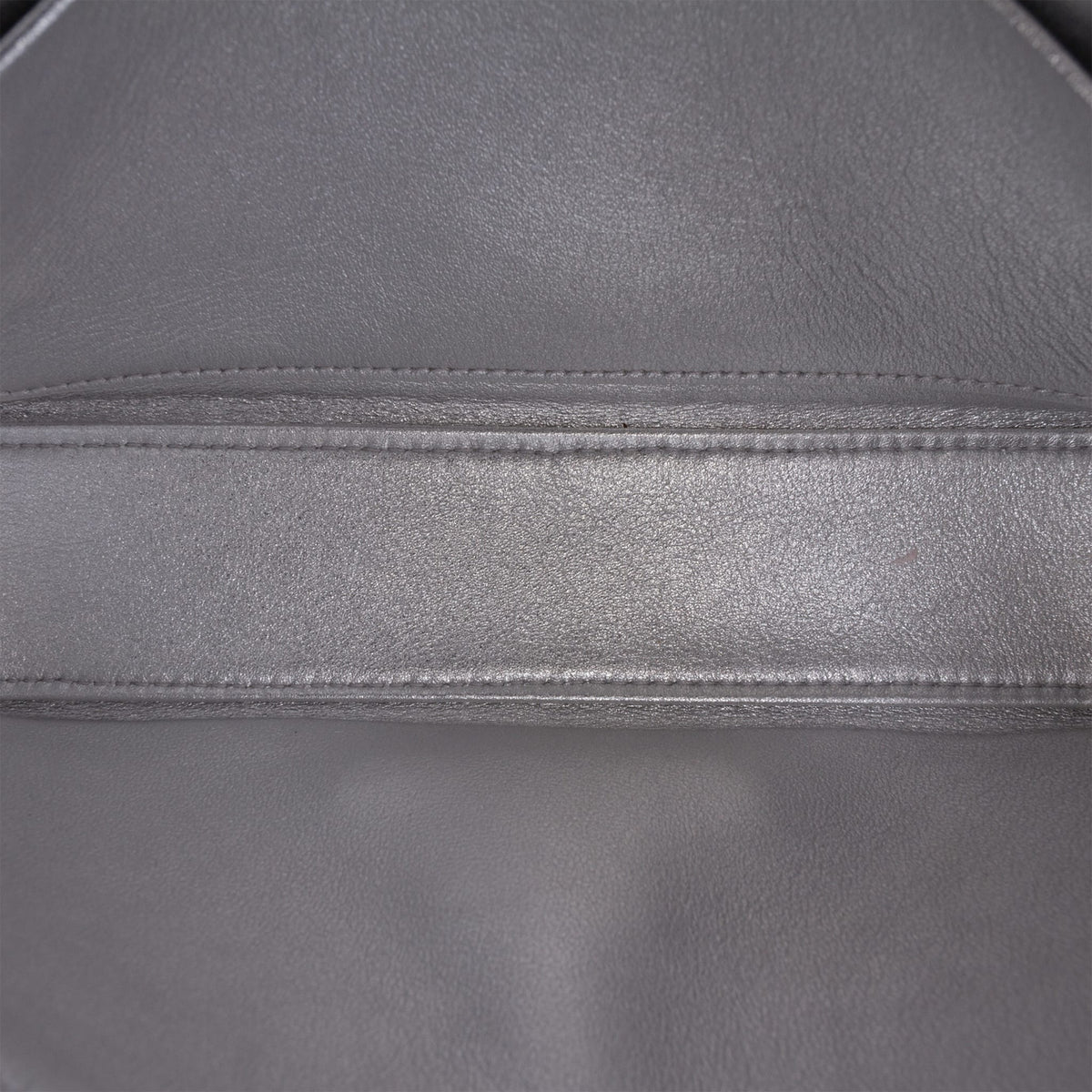 Second hand Céline Claude Laminated Calfskin Leather All Over Triomphe Flap Shoulder Bag Silver - Tabita Bags